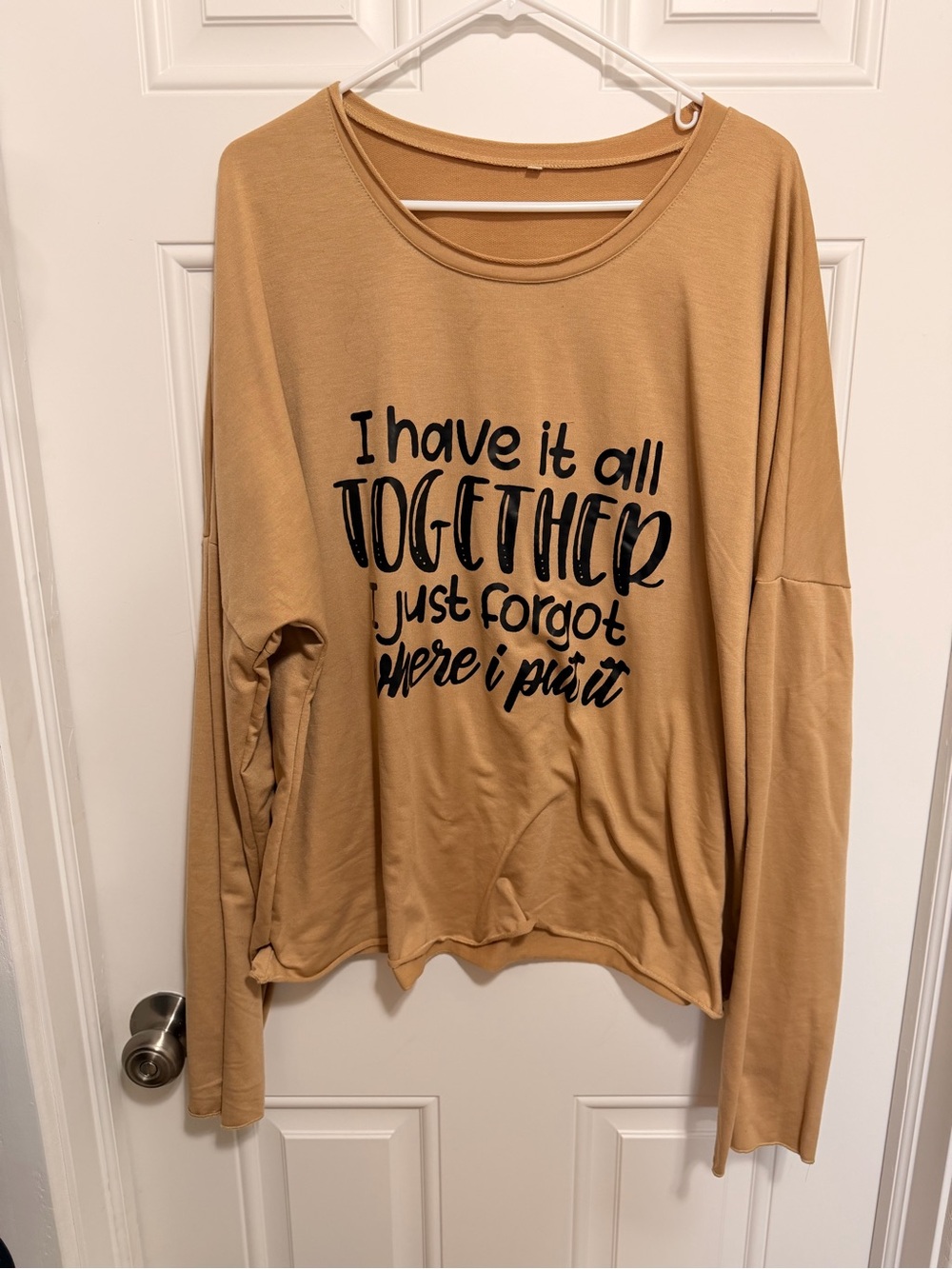 Graphic Long Sleeve Tee in Camel with Black Script